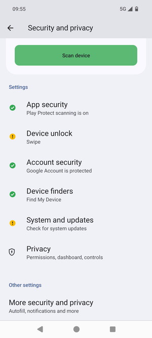 Scroll to and select More security and privacy
