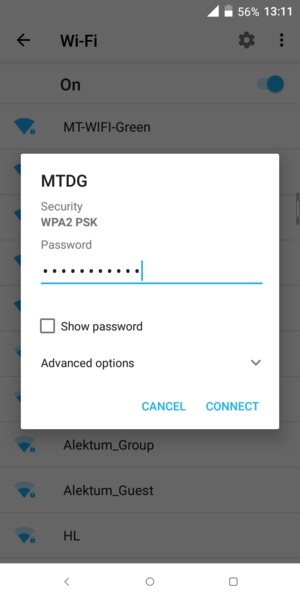Enter the Wi-Fi password and select CONNECT