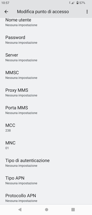 Scorri verso il basso e inserisci le informazioni degli MMS