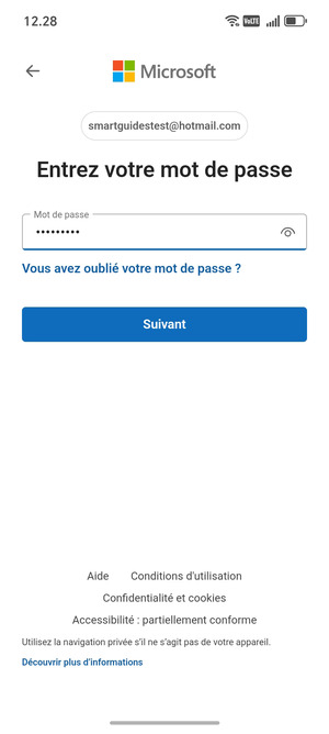Saisissez votre mot de passe Hotmail et sélectionnez Suivant