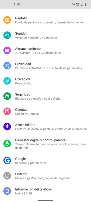 Desplácese y seleccione Seguridad