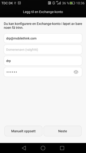 Skriv inn e-postadresse, brukernavn og passord. Velg Neste