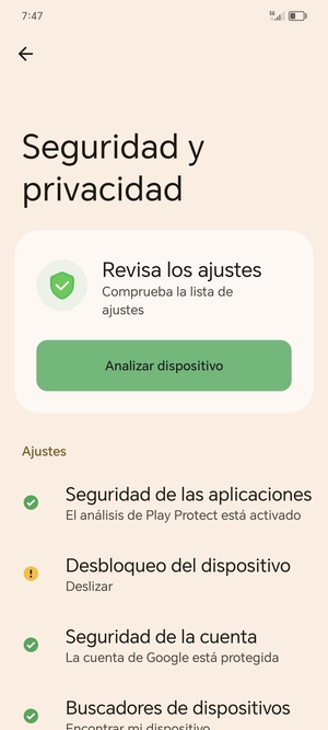 Para activar su bloqueo de pantalla, vaya al menú Seguridad y privacidad y seleccione Desbloqueo del dispositivo