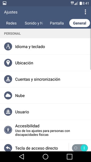 Seleccione Cuentas y sincronización