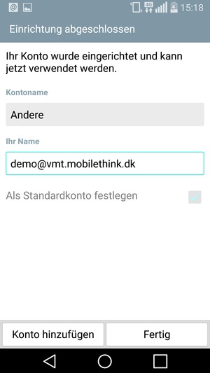 Geben Sie Ihrem Konto einen Namen und geben Sie Ihren Namen ein. Wählen Sie Fertig