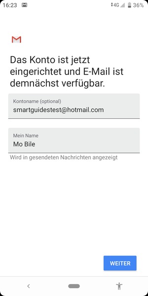 Geben Sie Ihrem Konto einen Namen und geben Sie Ihren Namen ein. Wählen Sie WEITER