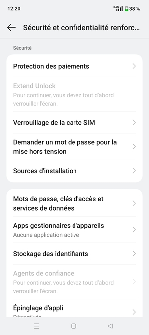 Faites défiler et sélectionnez Verrouillage de la carte SIM