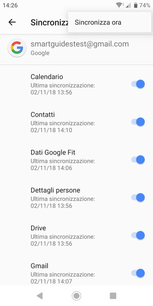 Seleziona Sincronizza ora