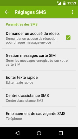 Sélectionnez Centre d'assistance SMS