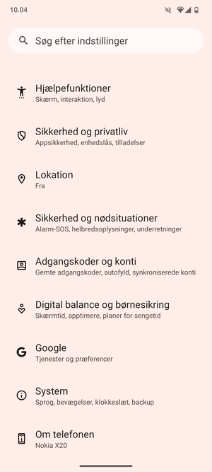 Scroll til og vælg Sikkerhed og privatliv