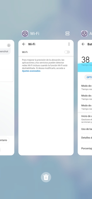 Seleccione el icono Eliminar para cerrar todas las aplicaciones en ejecución