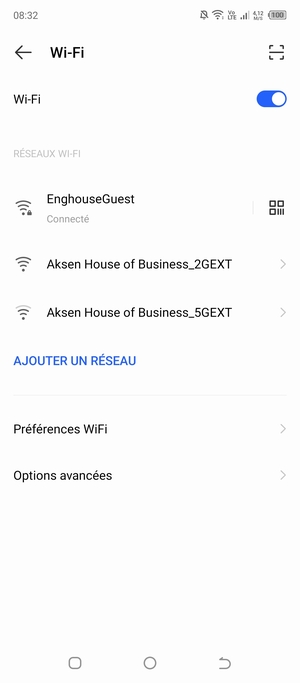 Vous êtes maintenant connecté au réseau Wi-Fi