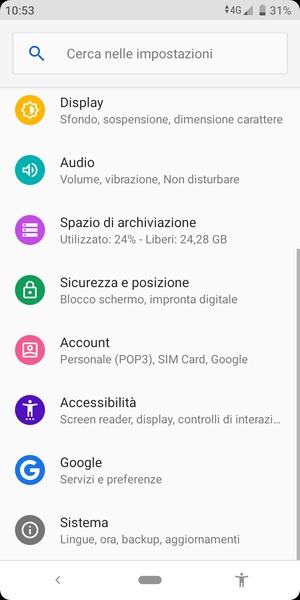 Torna al menu Impostazioni e seleziona Account