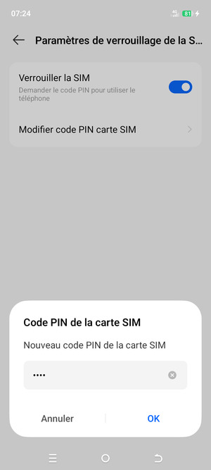 Saisissez votre Nouveau code PIN de la carte SIM et sélectionnez OK