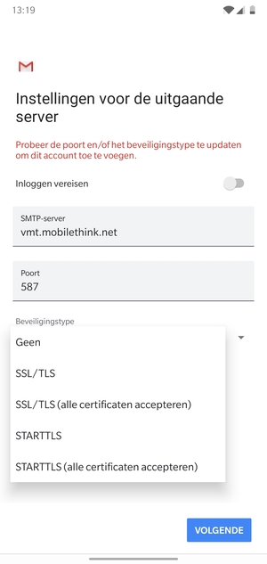 Selecteer Geen en VOLGENDE