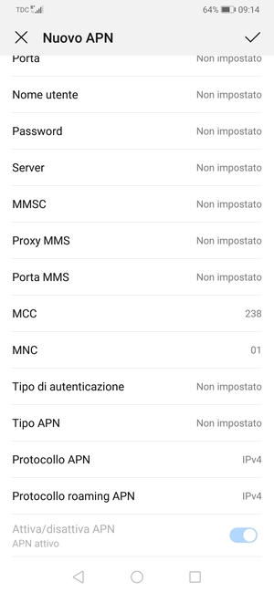 Scorri verso il basso e inserisci le informazioni di internet