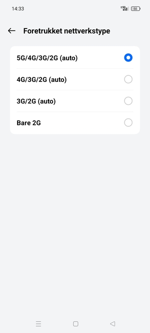 Velg ønsket alternativ