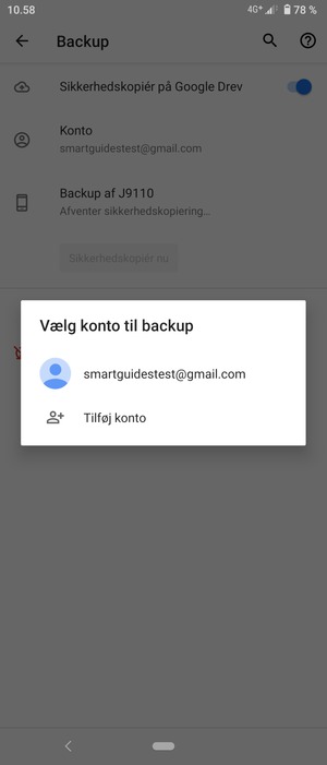 Vælg din sikkerhedskopi-konto