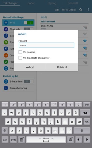 Skriv inn Wi-Fi-passord og velg Koble til