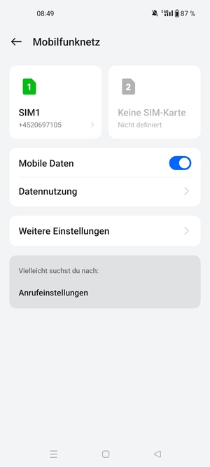 Wählen Sie SIM1 oder SIM2