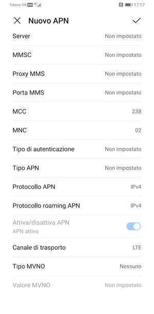 Scorri verso il basso e inserisci le informazioni di internet