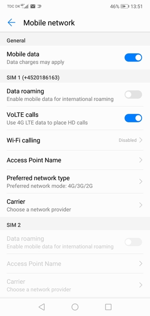 To change network if network problems occur,  select Carrier