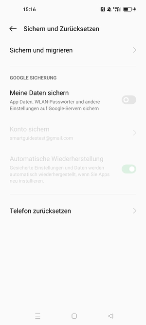Schalten Sie Meine Daten sichern ein