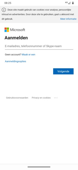 Voer uw e-mailadres in en selecteer Volgende