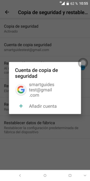 Seleccione su cuenta de copia de seguridad