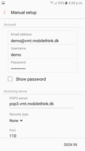 Enter Username and Incoming server address