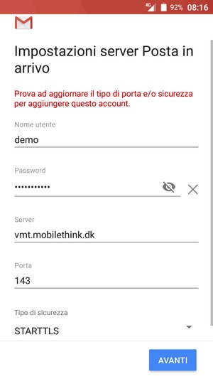 Seleziona Tipo di sicurezza