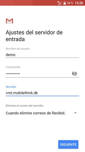 Introduzca Nombre de usuario y la dirección de servidor entrada. Seleccione SIGUIENTE