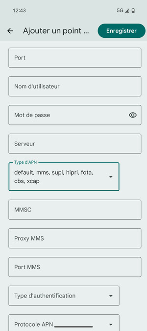 Faites défiler et sélectionnez Type d'APN