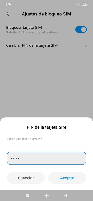 Confirme su nuevo PIN de tarjeta SIM y seleccione Aceptar