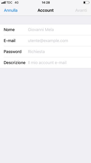 Inserisci le informazioni richieste e seleziona Avanti