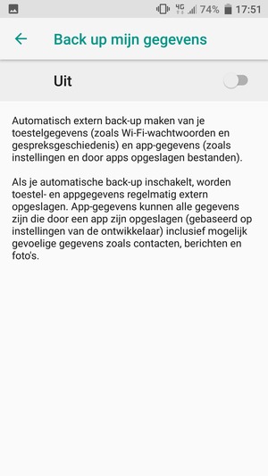 Schakel Back up mijn gegevens in