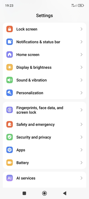 Scroll to and select Fingerprints, face data, and screen lock