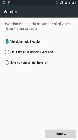 Velg ønsket alternativ og velg FERDIG