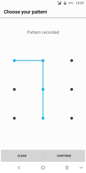 Draw an unlock pattern and select CONTINUE