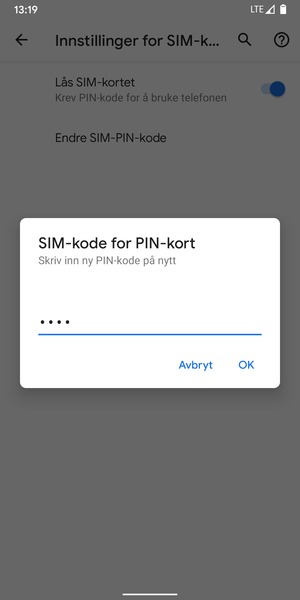 Bekreft din nye PIN-kode for SIM-kort og velg OK