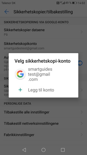 Velg sikkerhetskopi-kontoen din