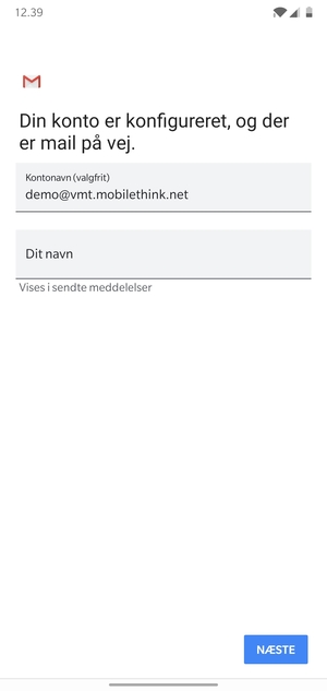 Giv din konto et navn og indtast dit navn. Vælg NÆSTE
