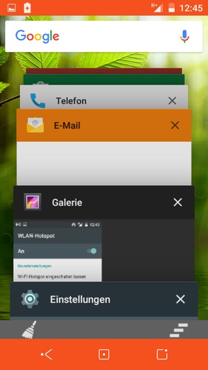 Wählen Sie das Symbol Löschen, um alle laufende Apps zu schließen