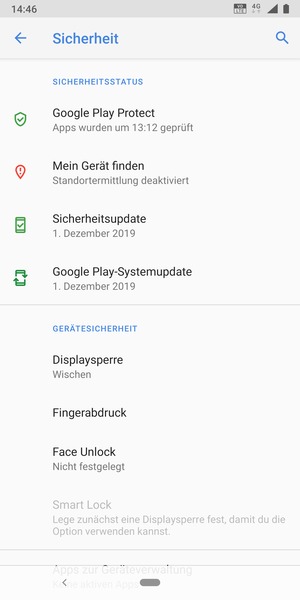 Um Ihre Bildschirmsperre zu aktivieren, gehen Sie zum Sicherheit Menü und wählen Sie  Displaysperre
