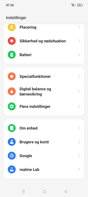 Scroll til og vælg Om enhed