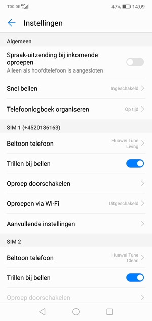 Scroll naar SIM 1 of SIM 2 en selecteer Aanvullende instellingen