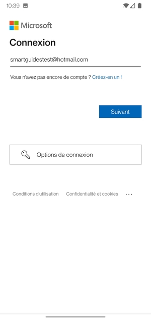 Saisissez votre adresse e-mail et sélectionnez Suivant