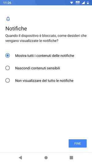 Seleziona la tua opzione preferita e poi FINE