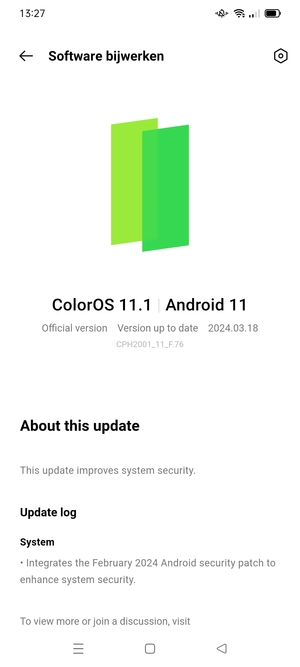 Als uw telefoon up-to-date is, zult u het volgende scherm zien