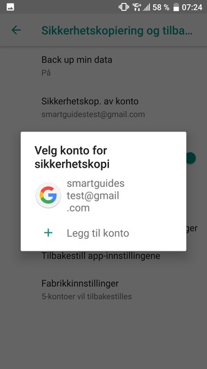 Velg sikkerhetskopi-kontoen din
